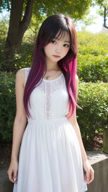 Girl in a dream.I have long, colorful hair.Wear white clothes.It's a rock band.Memos flying around.Top quality illustrations.What a beautiful illustration!.Very colorful.Big eyes,smile、Viewer Perspective