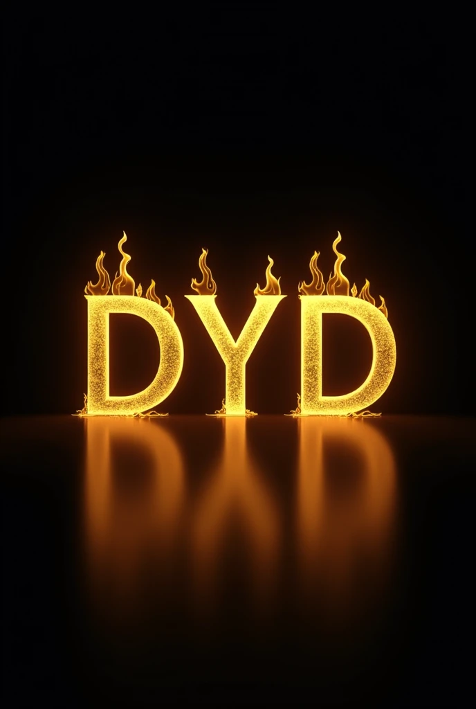 Generate an advertising image with a black background and bright golden letters with the initials DYD gas, water and electricity technical service that is luminous