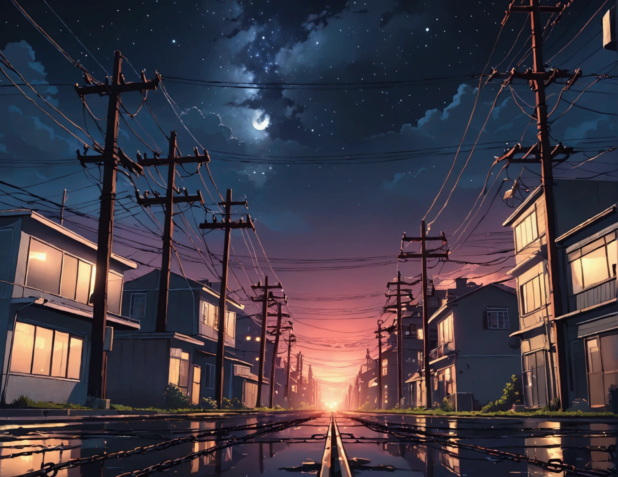 The city at night is covered in shackles of power lines  4K Cover