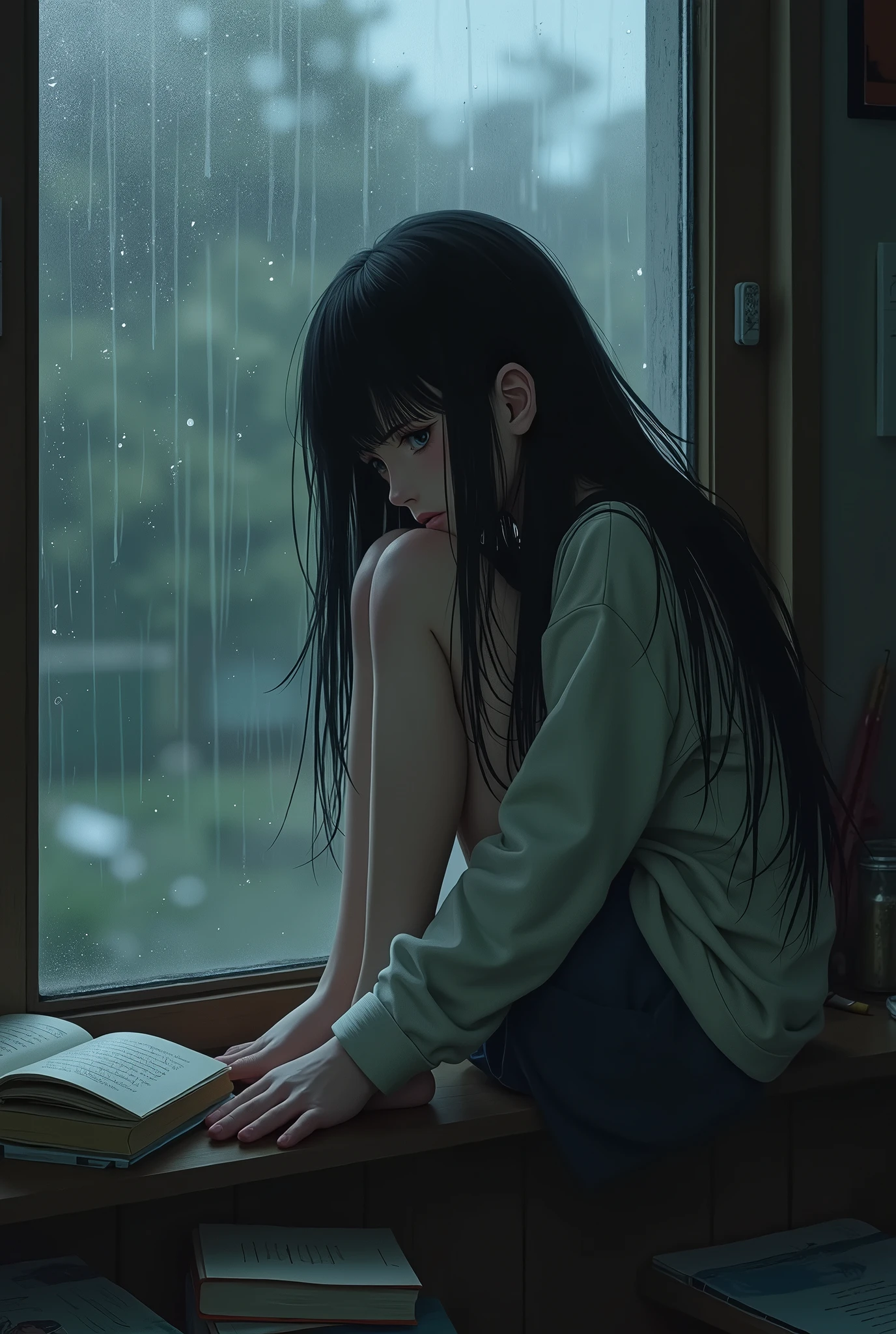 Depressed girl、Black Hair、Japanese