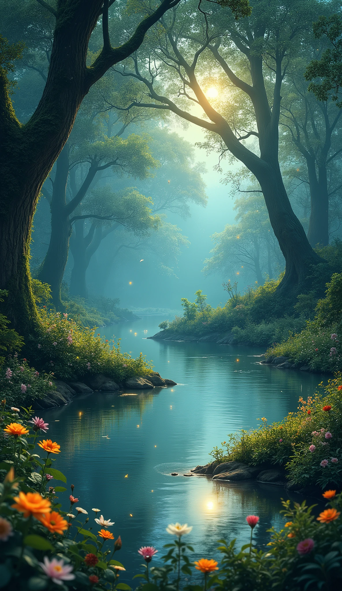forest lake Small animals Fantasy fire Fly