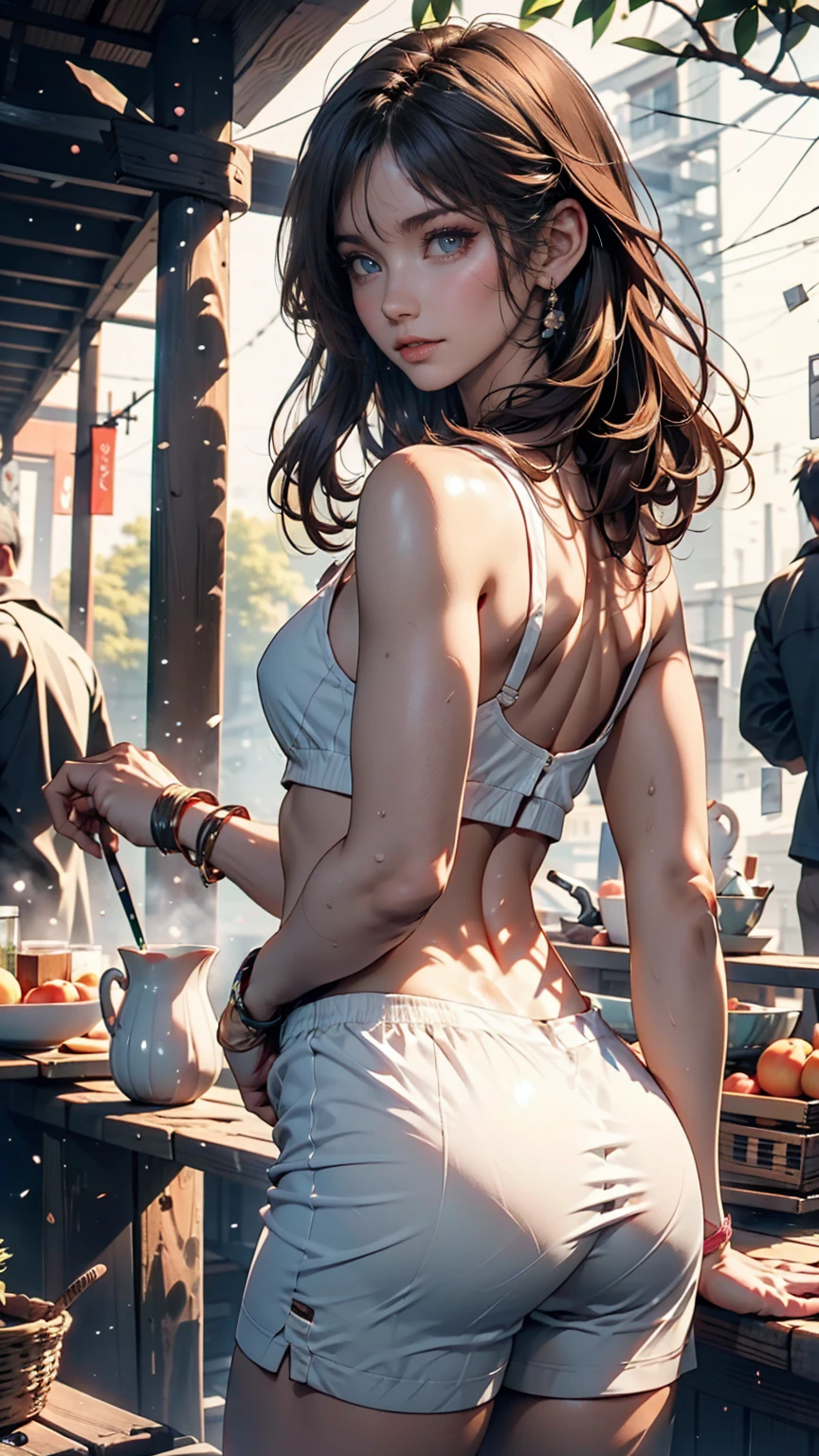 Short hair, outdoors, fair skin, messy hair、Japanese Woman, So cute, Soft and Face, Brown Hair, 8k解像度, Ultra-realistic, Super Definition, Soft Body Tight Ass Night, A cup small ((Highest resolution, 8k, masterpiece: 1.3)), Super Definition Face, Super Definition Lips, Beautiful Eyes, double eyelid