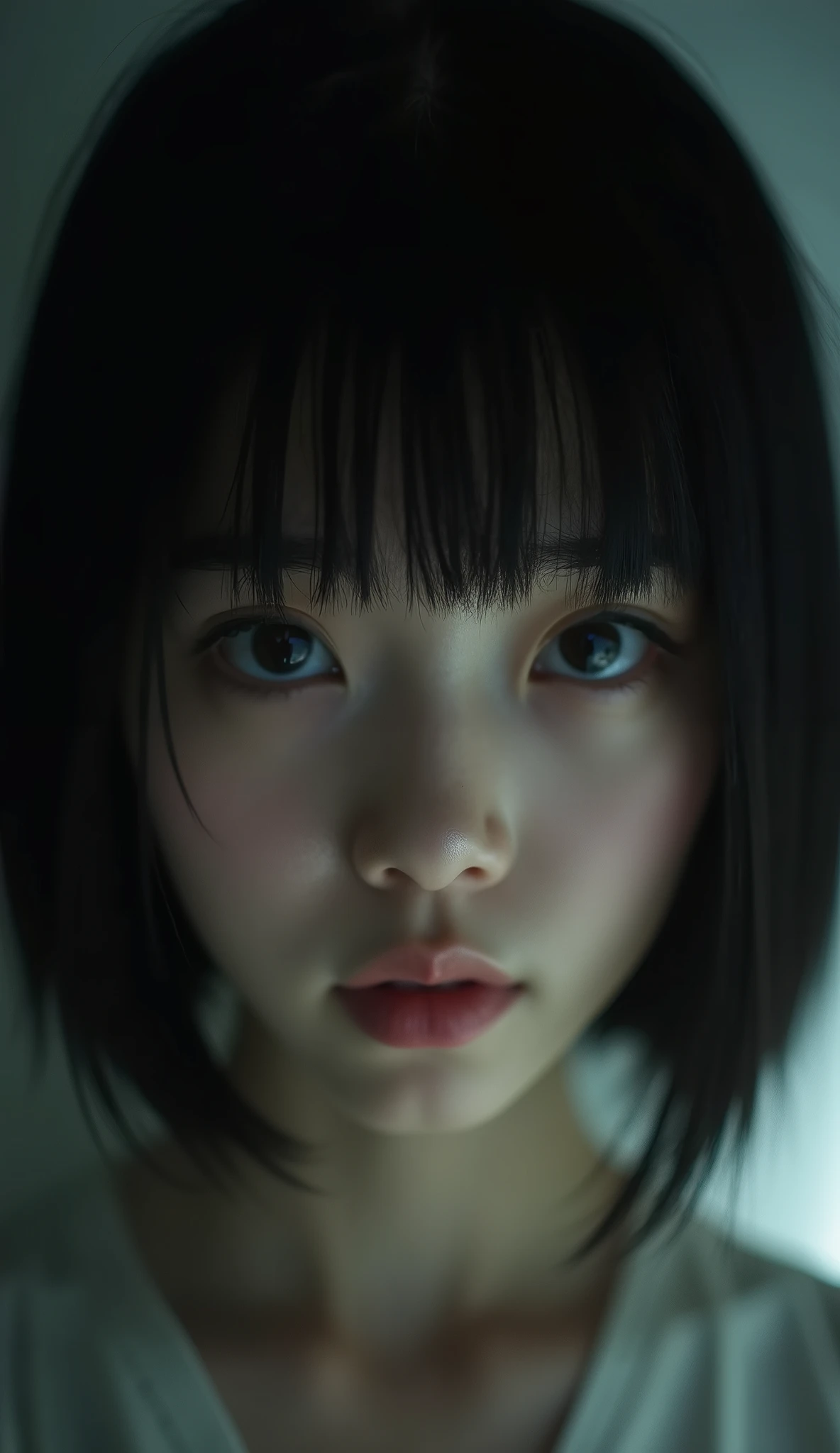 close-up, [face]、Depressed girl、Black Hair、Japanese、Bobcut