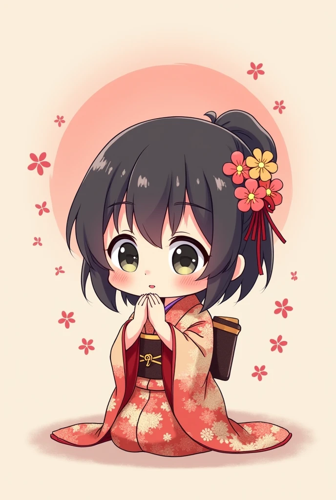 Line stamp、apologize、anime、cute、Japanese、kimono、Prostration、3:3
