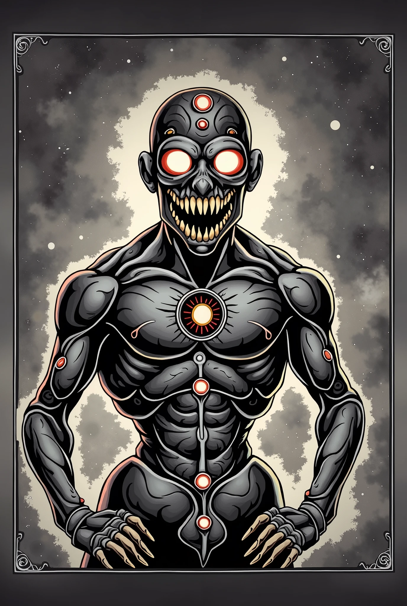 POSTER ART, Explore the Lovecraftian horror genre with an illustration of Body that conveys the otherworldly and cosmic dread often associated with the works of H.P. Lovecraft. text, logos, modern art, pop art, minimal pop art on cover