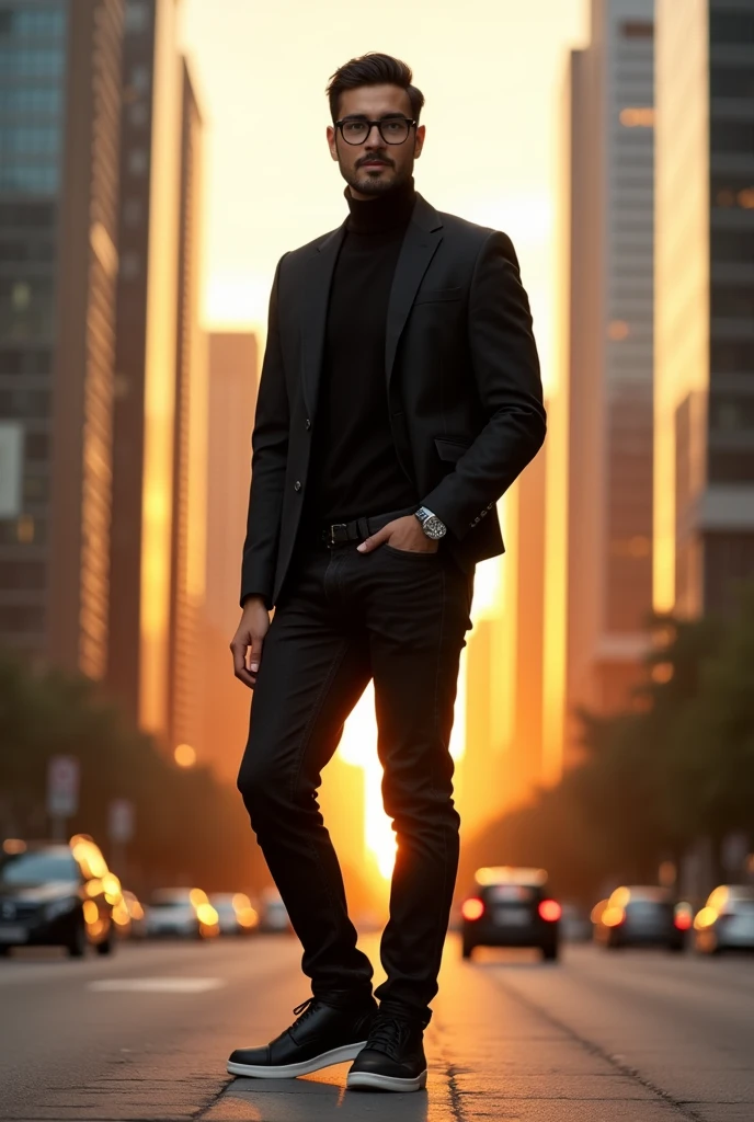 A young Arab man, very fashionable in the style of Steve Jobs