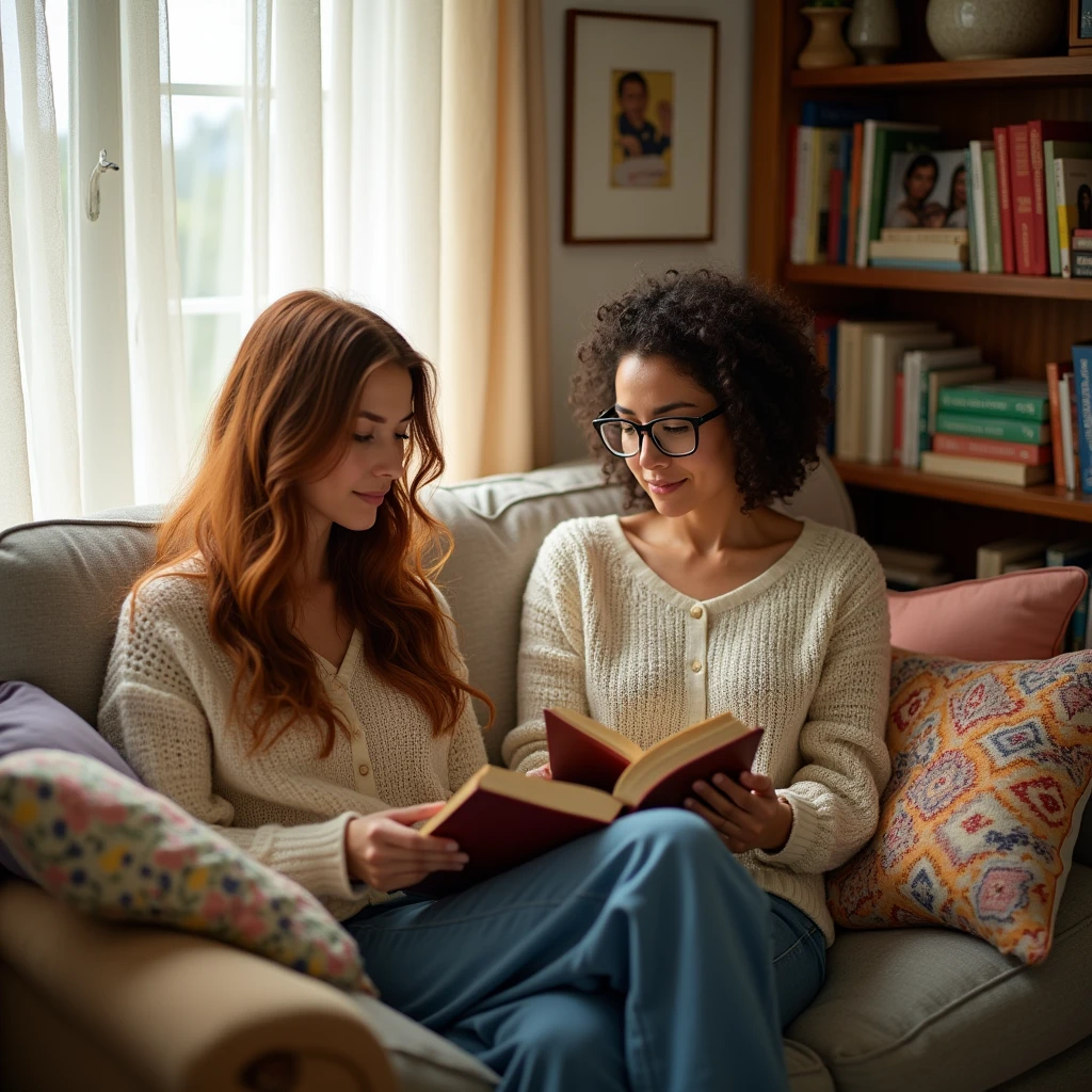 Two women are reading in the living room.、A precious moment of peace and quiet