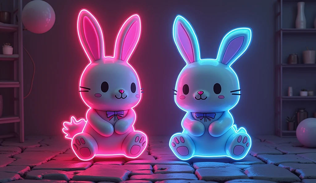 Anime Style、Rabbit shaped neon,hiphop style
