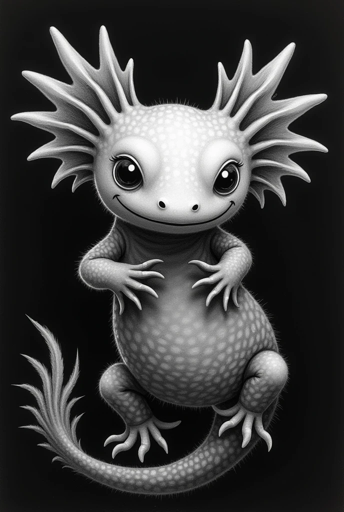 Pencil drawing of axolotl for dark tattoo