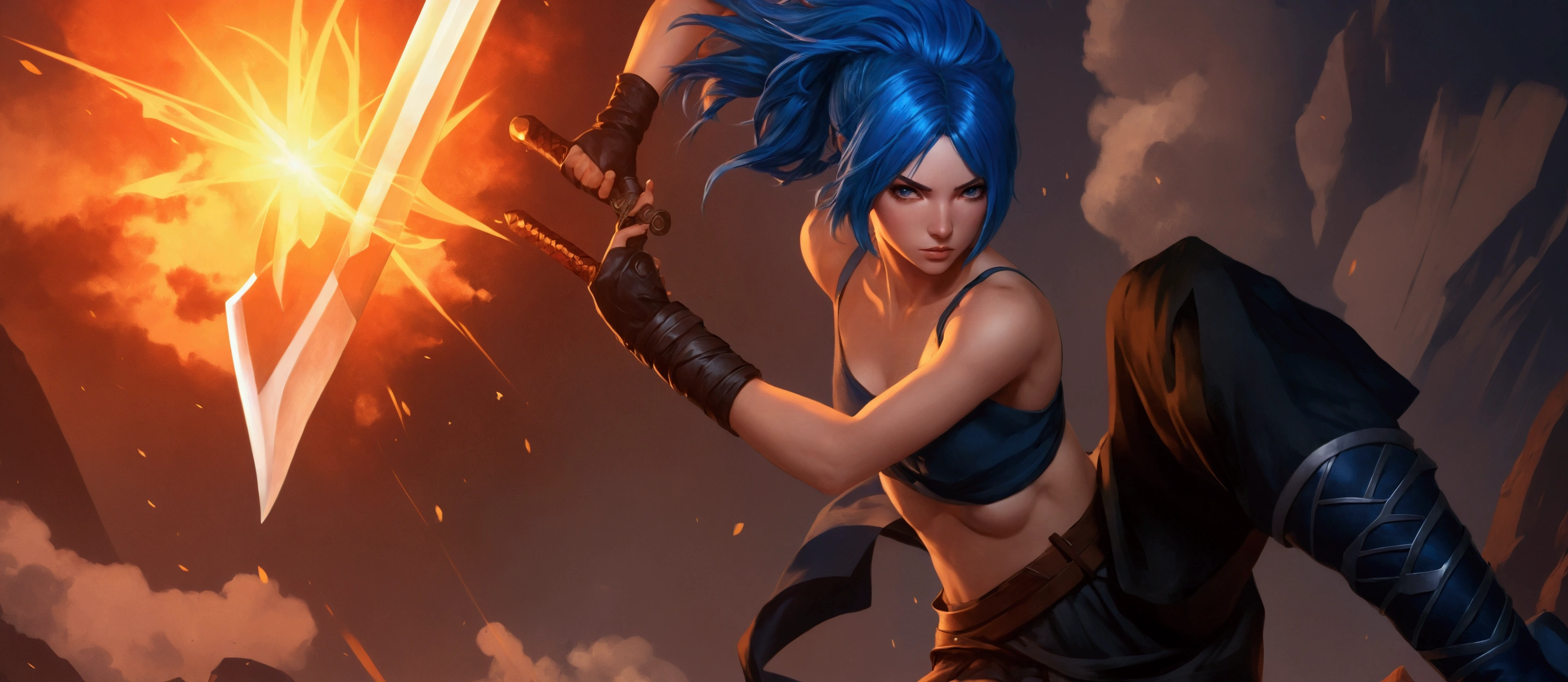 anime girl with blue hair and blue hair holding a sword, artgerm style, badass anime 8 k, artgerm and genzoman, artgerm comic, style artgerm, artgerm 4 k, alena aenami and artgerm, artgerm julie bell beeple, extremely detailed artgerm