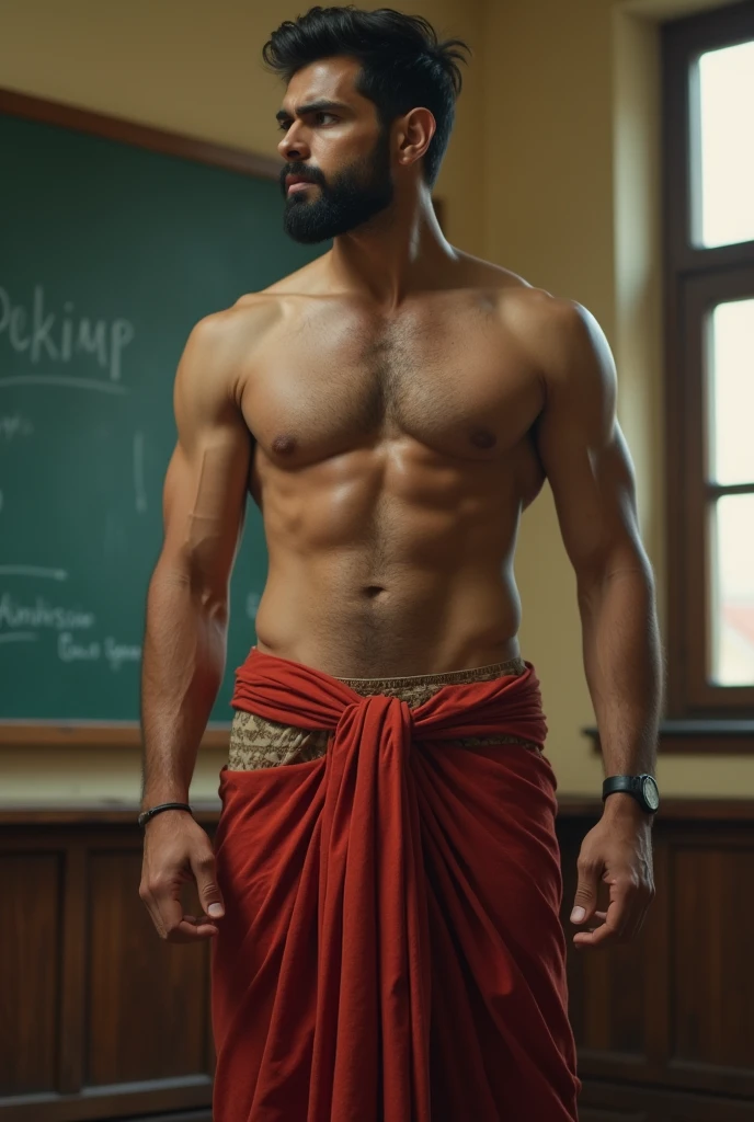 Handsome indian GURJAR man, standing in classroom, His perfect( big huge penis) is (coming out) of his pant,masterpieces