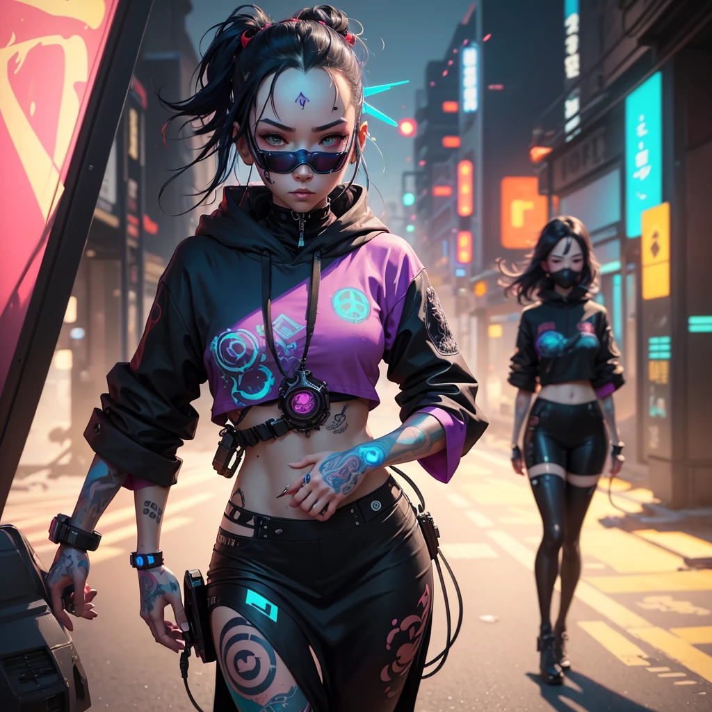 a close up of a person with tattoos covering their eyes, cyberpunk art inspired by Yanjun Cheng, trending on cgsociety, pop surrealism, artwork in the style of guweiz, beeple and jeremiah ketner, beeple and james jean, japanese pop surrealism, detailed painting 4 k, japanese popsurrealism, rossdraws cartoon vibrant, guweiz