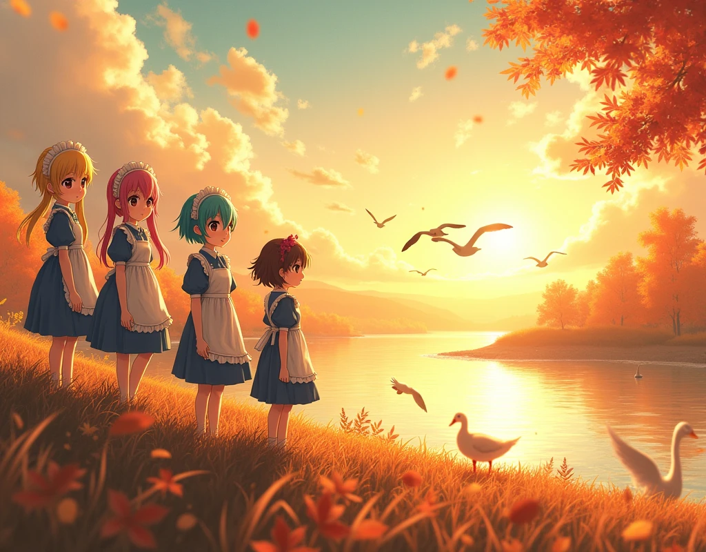 The sunshine flies with the lonely geese in the distance, and the autumn river water and the vast sky are connected, unparalleled (Fisheye Lens Full Body wide Shot), (Extremely Detailed((Kawaii Maid Group in a row:1.37))), Childish perfect face, Reflective Eyes, Detailed(Delicate Clothing textures), Dynamic Joyful Expressions LifeLike Rendering, Specular Reflection, TopQuality, Ultra-detailed, insane masterpiece (ProfessionalPhoto:1.37), (Acutance:0.8), (Luminism:1.28), (Renaissance art style), Colorful Light particles, ((Full body from side)), {MicroMini(SkirtLift)|Kissing|Hugging|Undressing}, Radiant Fine Skin with Transparency, (Exposed:0.5), (Different types of Anime hair colors:1.6), Perfect Lighting, girl in nsfw, age19, Solo, Long hair, Colossal , Looking at Viewer, blondehair, Bare shoulders, Brown eyes, jewely, Full body nude, a necklace, off shoulders, Sweaters, Realistic, A sexy detailed portrait, vibrant colors, soft lighting, oil skin, Ultra Professional PhotoRealistic,insane Gorgeous Diva,((insane UnrealEngine5 unparalleled tmasterpiece, ultra high-quality, ultra high-details, ultra sharp-focus, ultra high-resolution, XT3, ultra high-definition, vibrant DSLR vivid moonset)), colorful lighting, cinematic_sunlight, reflection, high saturate, Raw, nsfw, varies multi etc. --v 6 --s 1000 --c 20 --q 500 --chaos 100