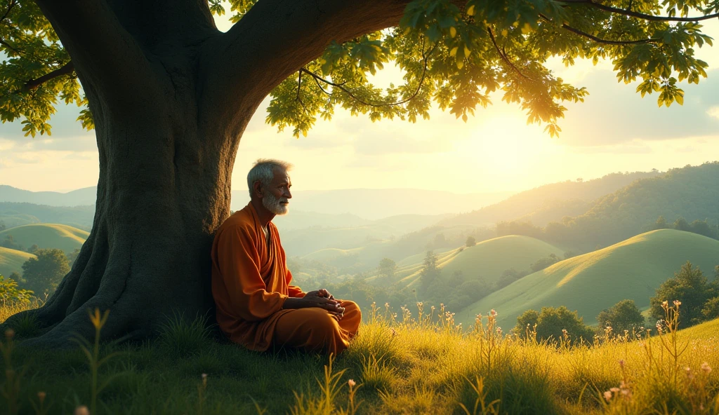 Realization and Enlightenment: Describe the villager’s realization as he contemplates Buddha’s words. Focus on the shift in his perspective as he begins to see the futility of his anger and the importance of inner peace.