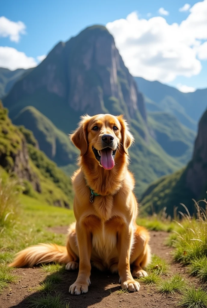 A happy dog in Governador Valadares showing the realistic peak of Ibituruna!