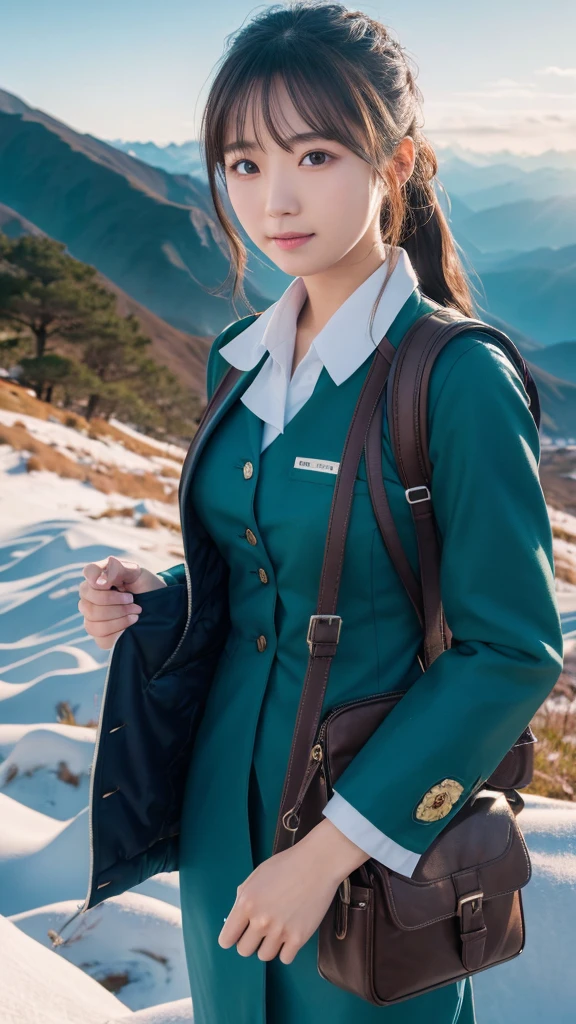 Super detailed, High resolution, Super detaileded, highest quality, wonderful, highest quality,Integrated 8K wallpaper, cinematic lighting, stewardess、20-year-old、Japanese、in mountain