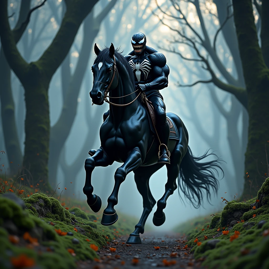 A realistic venom riding a horse