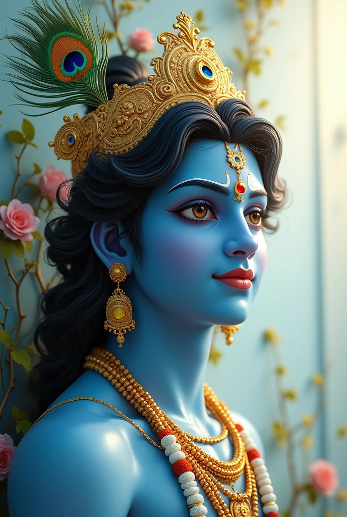 Lord krishna potrait on the light coloured wall 