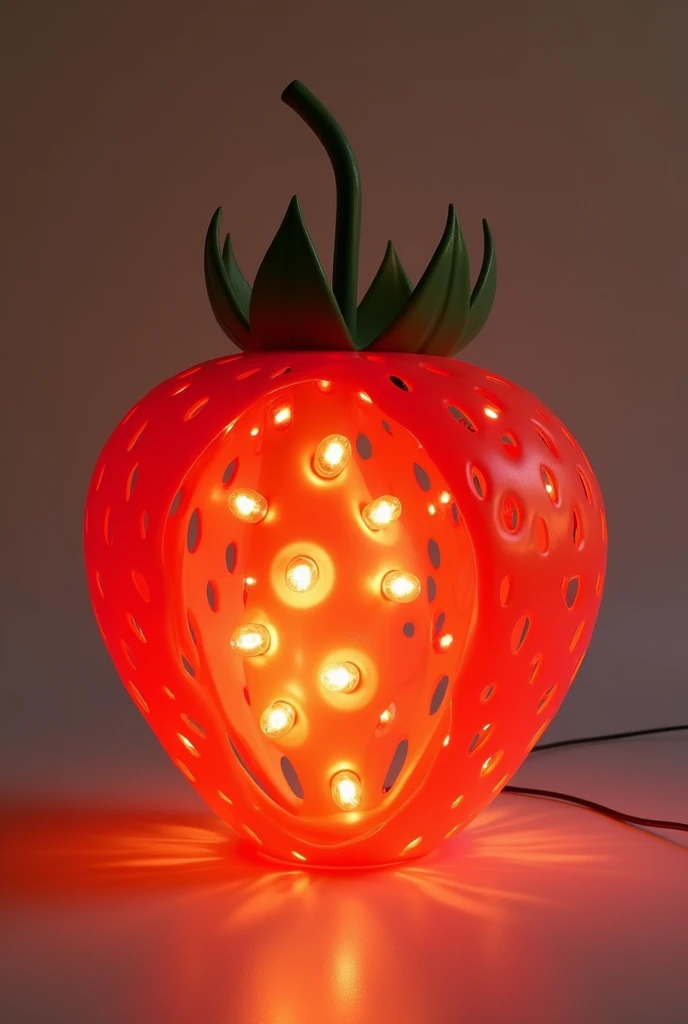 Design a lamp full of small light bulbs that when compressed the light becomes concentrated and when you pull it the light expands , As if it were the structure of the strawberry receptacle as it grows 