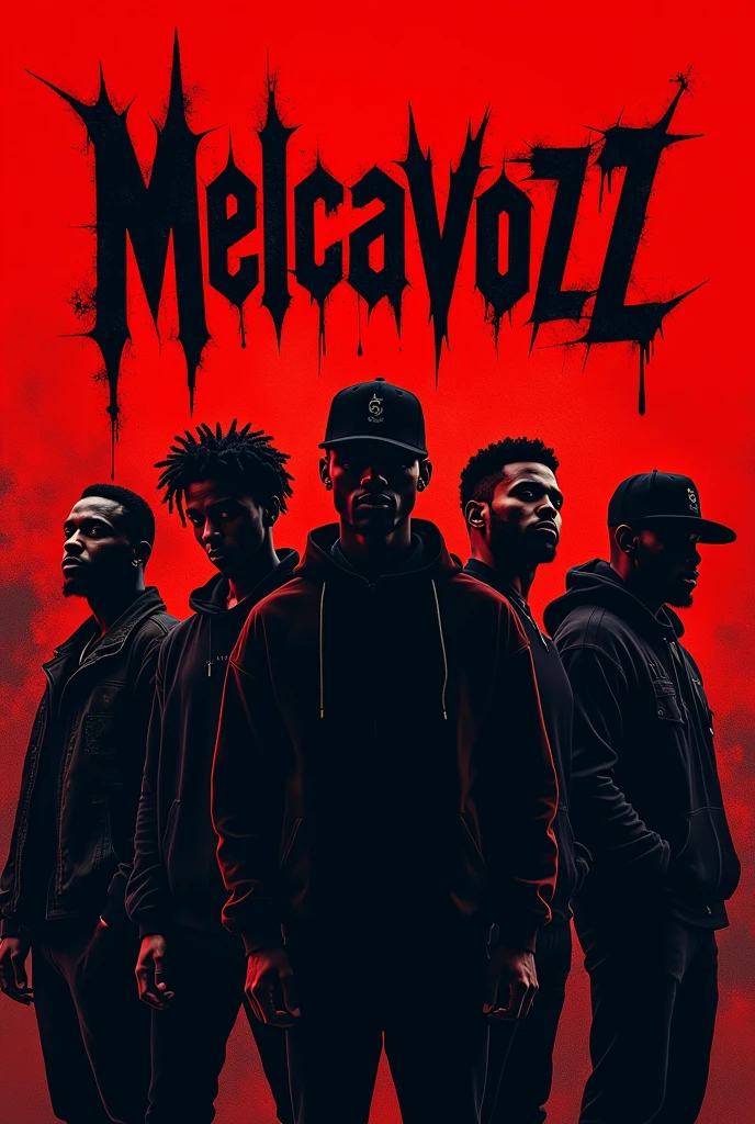 A gang logo with name melcavozz with red background and some people