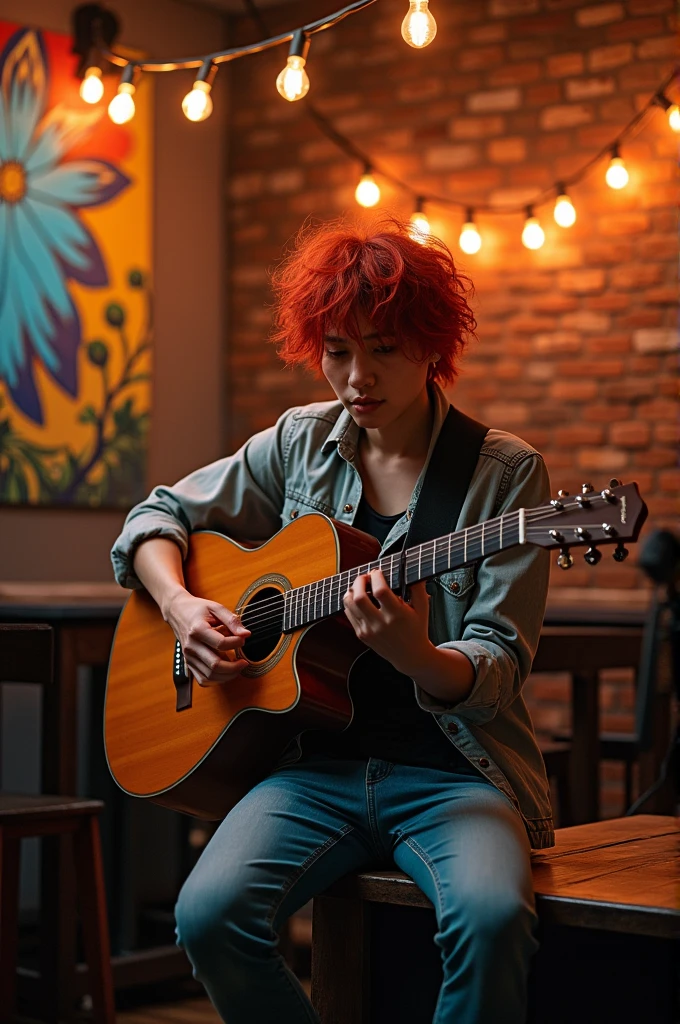 Kagami taiga(red hair) playing the guitar