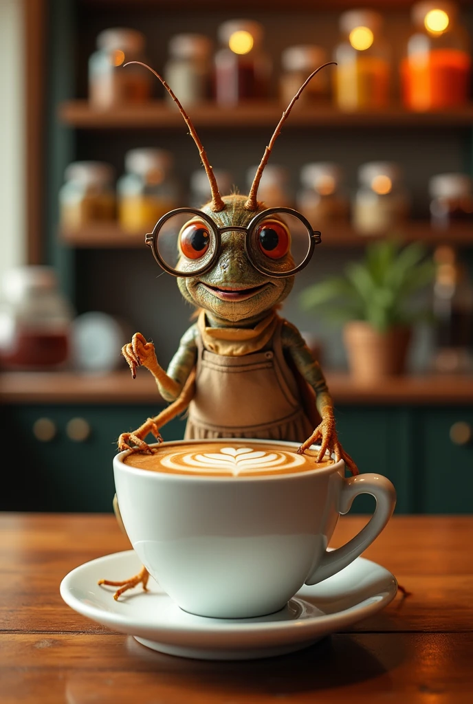 Coffee with cricket extract. Make the cricket cute.