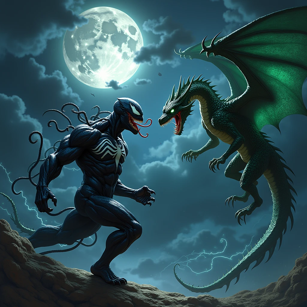 A realistic Marvel venom and a dragon