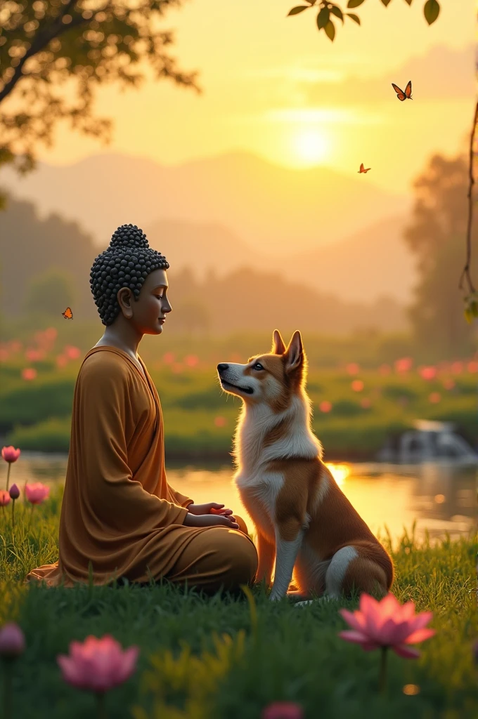 Gautam buddha with a dog