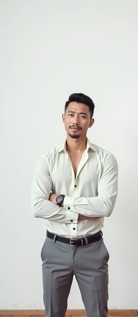Asian man(korean,vietnamese,chinese,Japanese), 20 years old, Handsome and elegant,beardless, Wearing a  transparent shirt, sexy , Masculine and handsome，musculous，Muscles look good，hairy bodies, with fair skin,, Full body photo,(ultra-detailed, photorealistic, best quality, 4k, 8k, highres, masterpiece:1.3), charming  , (muscular build body), wearing tailored shiny  dress shirt, with the top button casually undone, perfectly fitted charcoal trousers, sweat, unbutton buttons shirt, lewd face ,tight chest, sex, erotic, horny,  Accessories include a luxury wristwatch , in crowded places,looking at viewer,muscle veins, sexy posing,lying on the ground,top view,Wet shirt reveals muscles,No underwear,lewd smile