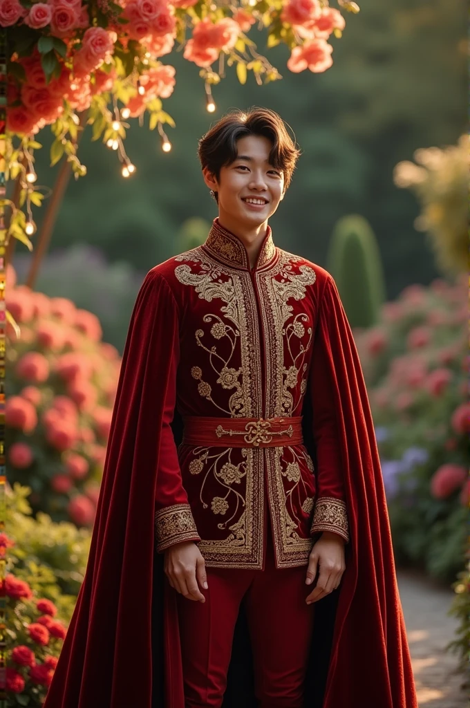 Kim Tae-hyung of BTS smiling in prince attire 