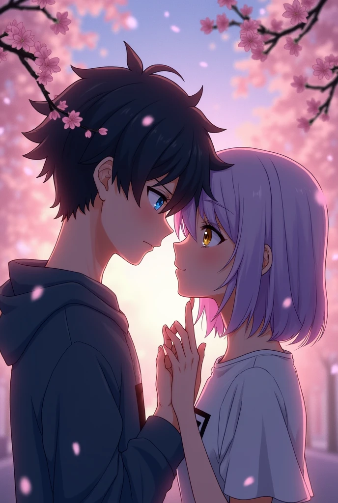 Sad anime boy with a girl