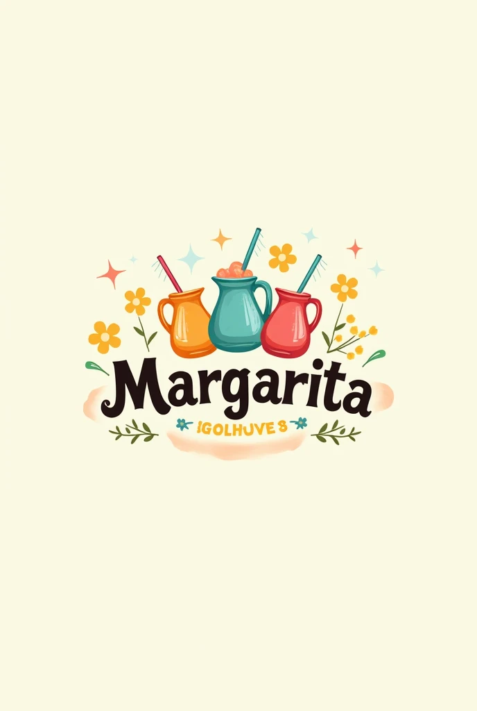 Logo with animated style and pastel colors restobar the name is margarita with drawings of little jugs and a daisy flower