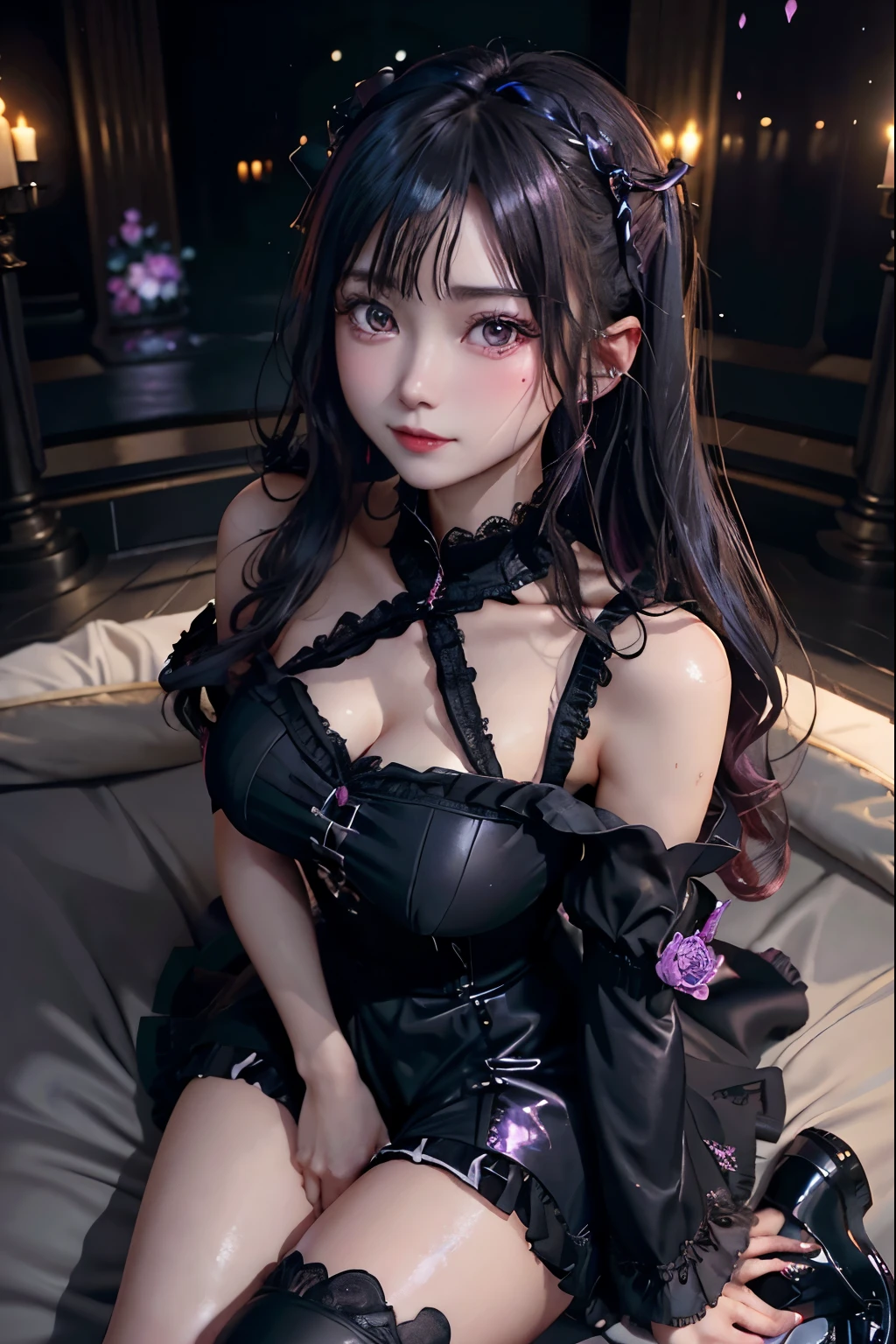 ハードなDark Gothicメイク、Black dark eyeshadow、sad、Good skin radiance、Dark Gothicメイク、Dark smile、palace、The beauty of fragrance、24-years-old、Expressions of intense sexual pleasure、Embarrassed look、Dark Gothic、Highest quality、Expression of sexual pleasure without pain、Drunk face、Purple maid outfit、mysterious、noble、Loving smile、Twin tail hair、Right eye is blue、Left eye is red、Super tempting pose、Platform heel shoes、Heavy makeup、Gothic Clothing、Silver Hair、Long Hair Straight Hair、Cute Gothic Dresses、Beautiful Face、Elegant face、Attractive face、Stained glassの背景、Chest glistening with sweat、The room is dark、goth long dress、Bell Sleeves、Wizard Sleeve、Decadent look、Sexually excited expression、Wet shiny thigh water、Thighs that are wet and shiny with oil、Background of a room full of roses、Sad look、Rose Maiden、The embroidery is pink、The dress has pink embroidery.、Thigh-high socks、Knee-high socks、Gentle expression、Dark black eyeshadow、Stained glassとバラの背景、Thighs are a little thin、Female Duo、Female couple、dark church background、Stained glass、Black metal world、Dark Castle、Dark Room、Slender body、gothic long dress、Victorian dress、Small breasts、The bed is covered with roses、Her thighs are shining with sweat、My body is wet and shiny、There is a lot of glitter on the thighs、I am sweating、My thighs are sticky with sweat.、My thighs are glistening with sweat、My whole body is sweaty and shiny、I sweated a lot.、My thighs are sweaty、My wet thighs are glistening with sweat.、There is a lot of sweat shining all over my body、Slender body、I rest my head on the pillow、Sleeping in bed、Beautiful legs、Outstretched legs、Lying in bed、Lying on your back in bed、On all fours、Knee Up、Kneel、Put your arms behind your back、Kneeling on the bed、Super beautiful straight hair、Straight hair to the ends、Straight Perm Hair、Show off your glamorous thighs、Sit on the bed、Ass on the bed、Sitting with legs wide apart、Thighs are a little glamorous、Playing the cello、Have a cello、Playing the cello gracefully、facial expressions during masturbation、