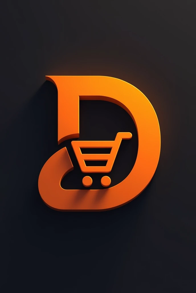 Design a modern, sleek logo centered around the letter "D" for an eCommerce brand. The "D" should be bold and stylish, with clean lines and a professional appearance. The color scheme should feature a dominant dark orange, giving the logo a vibrant and energetic feel. The logo should be versatile, easily recognizable, and suitable for both website and app use. Include subtle design elements that suggest online shopping, such as a shopping cart, bag, or digital cursor, integrated seamlessly into or around the "D" without overwhelming the primary letter.