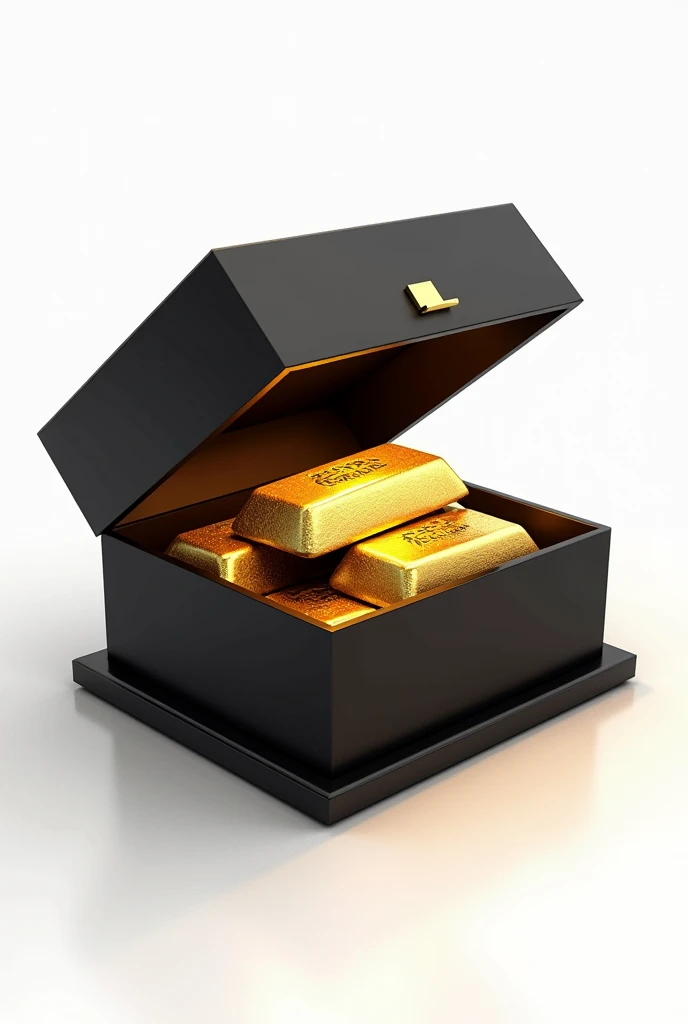 (masterpiece, top quality, best quality, official art,beautiful and aesthetic:1.2),(4k,8k, best quality,masterpiece:1.2),(((white background))), solo,Game item, black box in an open state, containing gold bars. It incorporates gangster elements, with a clear and accurate structure, modern realistic representation, consistent lighting, and natural believability.