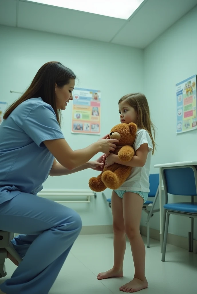 Being stripped naked at the pediatrician's office、She was given an injection in the buttocks and cried and struggled so much that the nurse had to hold her down.
