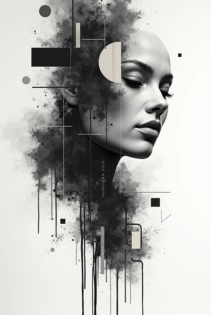 a collage of mixed media elements, abstract background, minimalistic, monochrome, graphic design, Creative composition, unique perspective, impressive visual impact, complex textures, bold lines, geometric forms, clean aesthetics, Beautiful balance, Dynamic Layout, visually appealling