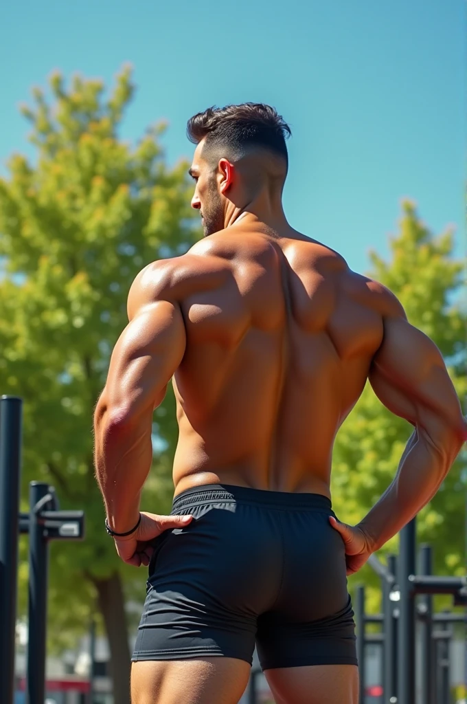 A muscular man showing off his ass