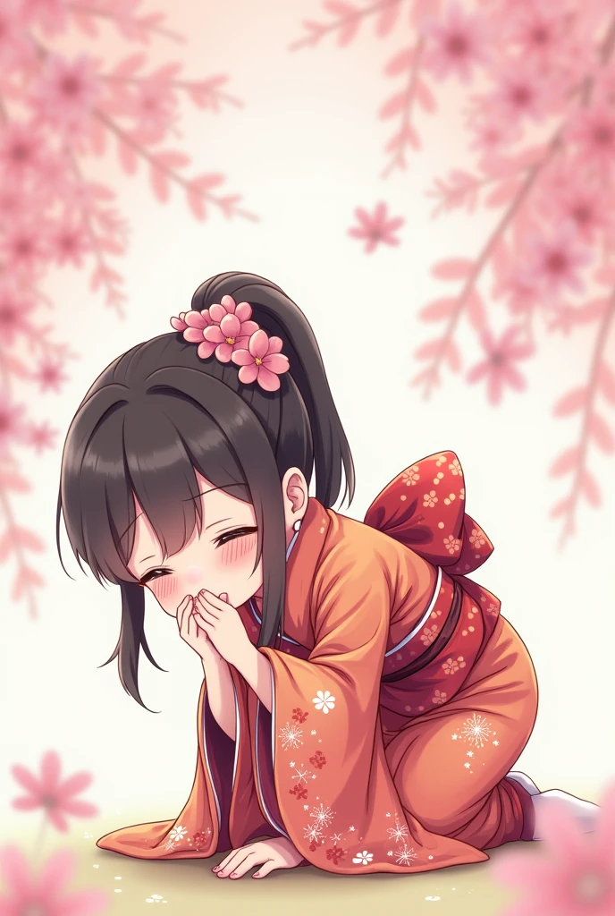 Line stamp、、Real、cute、Japanese、kimono、Prostration、3:3、、apology、Three fingers、cry、Close ~ eyes、injury、Illness、tears、Exhaustion、weak、Alluring