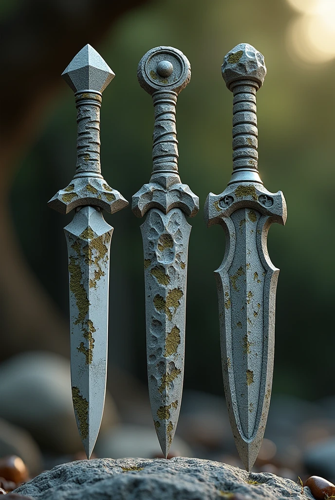 SHURIKENS and DAGGERS made entirely of STONES (no humans and no landscape) with a rock appearance (I specifically need it to have shurikens and daggers together)