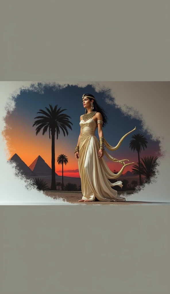 Cleopatra full length. empowered, beautiful and sensual and with a snake.