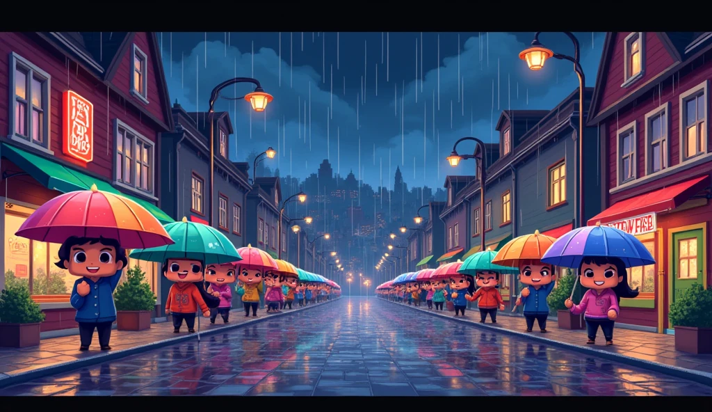 pixel art, 8-bit pixel, pixel illustration, Rainy street