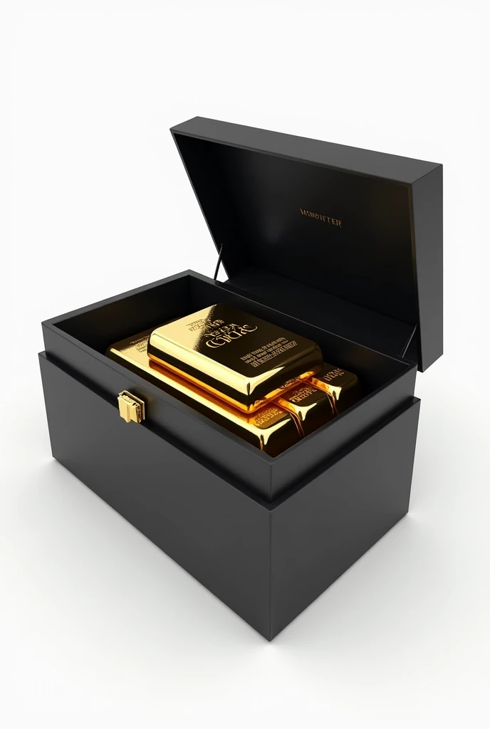 (masterpiece, top quality, best quality, official art,beautiful and aesthetic:1.2),(4k,8k, best quality,masterpiece:1.2),(((white background))), solo,Game item, black box in an open state, containing gold bars. It incorporates gangster elements, with a clear and accurate structure, modern realistic representation, consistent lighting, and natural believability.