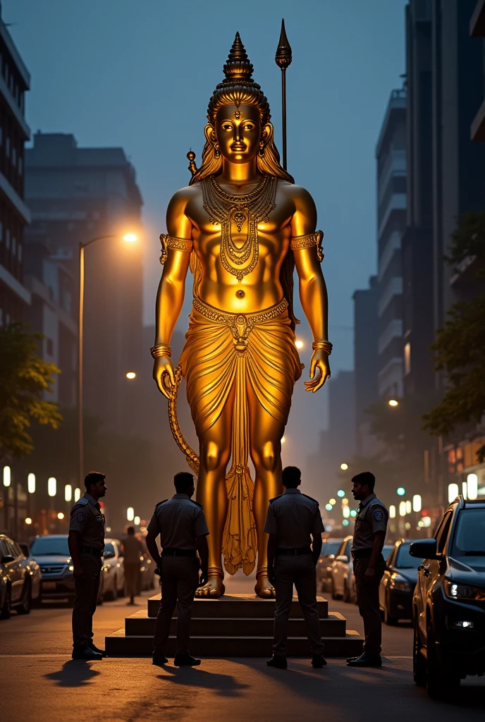 A golden murti of mahadev on the road rescue by police 