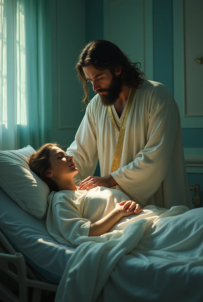 Un dame dans un hopital qui est mort et jesus le regardes