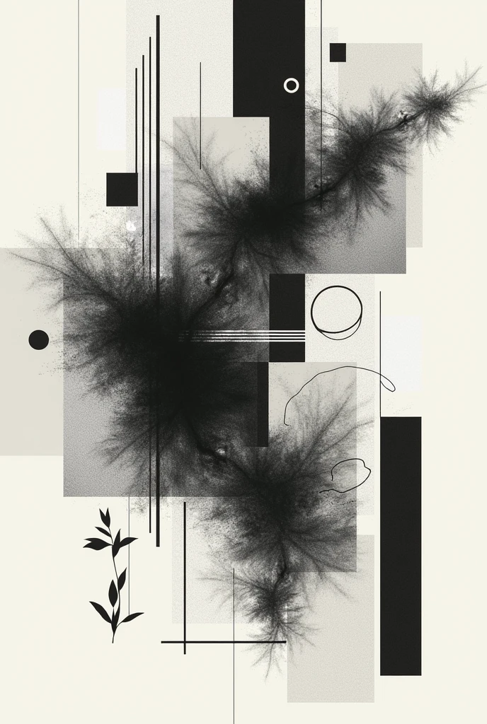 a collage of mixed media elements, abstract background, minimalistic, monochrome, graphic design, Creative composition, unique perspective, impressive visual impact, complex textures, bold lines, geometric forms, clean aesthetics, Beautiful balance, Dynamic Layout, visually appealling