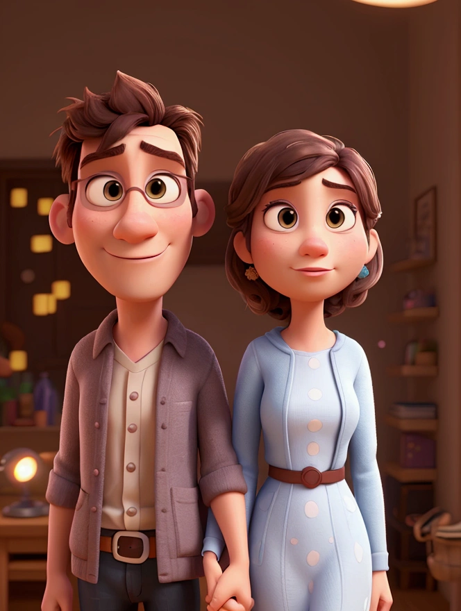 Man and Woman Couple (Pixar-style) (master part:1.2) (bokeh) (best qualityer) (skin detailed) (detailed texture) (8k) (Argilla) (cinematic lighting) (sharp focus
