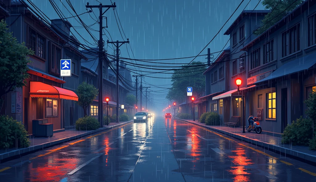 pixel art, 8bit pixel image, pixel illustration, Street in the rain