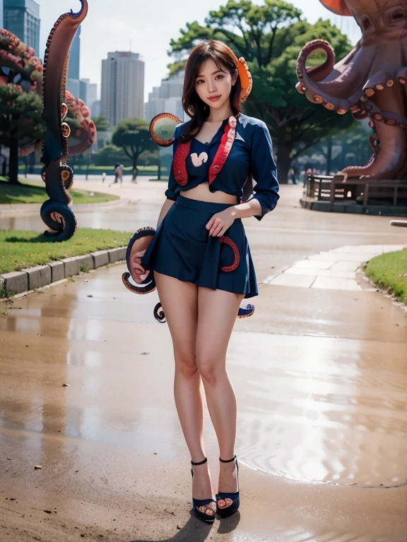 (RAW Photos:1.2), (Realistic:1.4),Beautiful detailed woman,非常にfine grainと顔, fine grain, Very detailed,High resolution, Very detailed,Highest quality,Raise awareness,Unified,8k wallpaper,masterpiece,Highest quality,1 female,alone,rich,Whole Body Ezbian,Toned figure,;Foot meat,Tight waist,alone,(One piece skirt,High heels), short hair,A kind smile,A dignified atmosphere,black eye,Realistic,((((Octopus Park))))