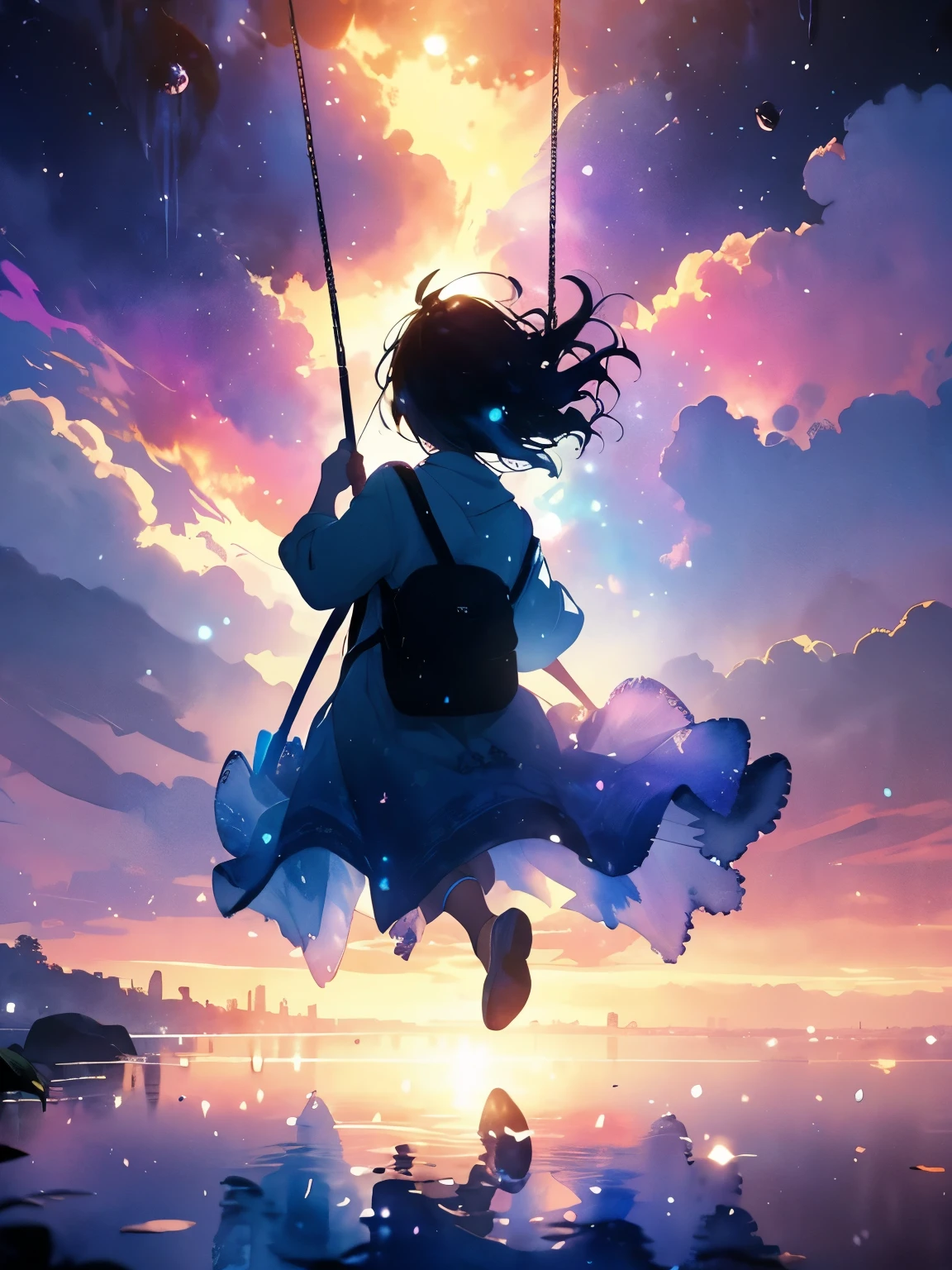 (watercolor style, Spectral Art) + majestoso rio com Overlooking para o panorama + Fantasy Bag (Overlooking) + (Flowing + Subtle reflection) + (mix + sneeze) + (Clear light and shadow + Dynamic Swing)